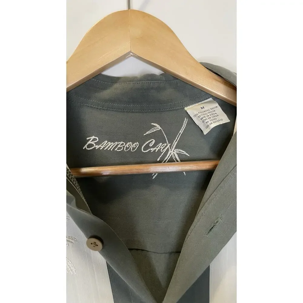 Bamboo Cay Hawaiian Bowling Embroidered Short Sleeve Button Up Shirt Green M - Picture 7 of 12